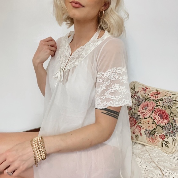 Vintage Other - Coquette Lace Soft Girl Sheer Mesh Vintage Lingerie Night Dress